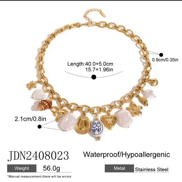 Stainless Steel Vintage Charm Necklace Gold Plated choker Multi-charm Shell S… - Picture 5 of 5